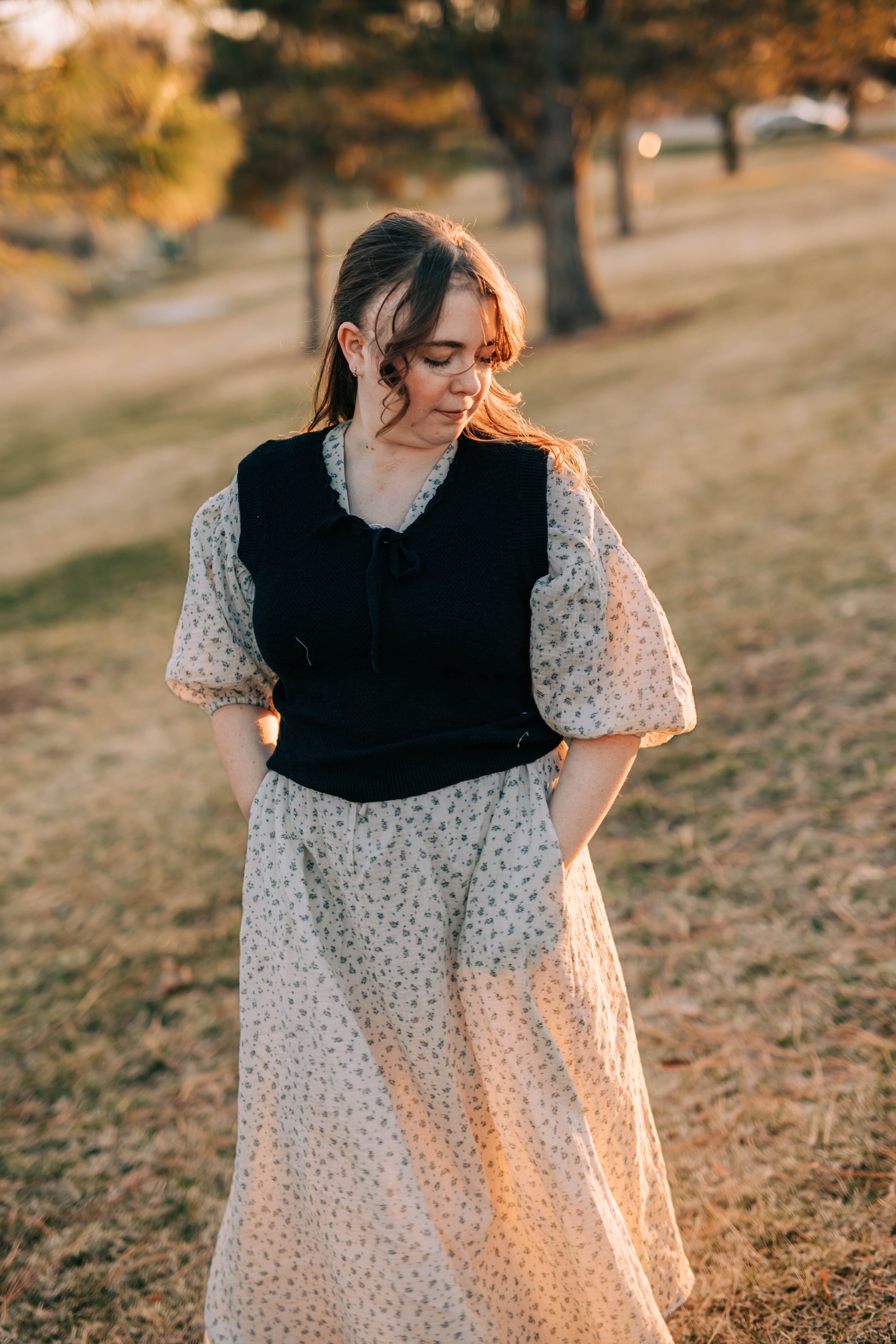 Lauren Dress-- White and Blue Floral